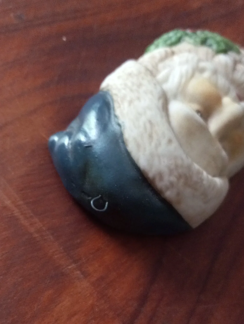 Vtg Santa Claus Ceramic Ornament Blue Hat Holly Accent